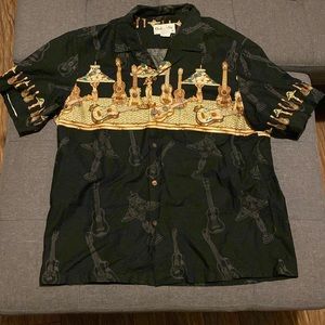 Vintage Hawaiian Aloha Shirt Bishop St. Hula Ukulele Made in Hawaii Men’s Large